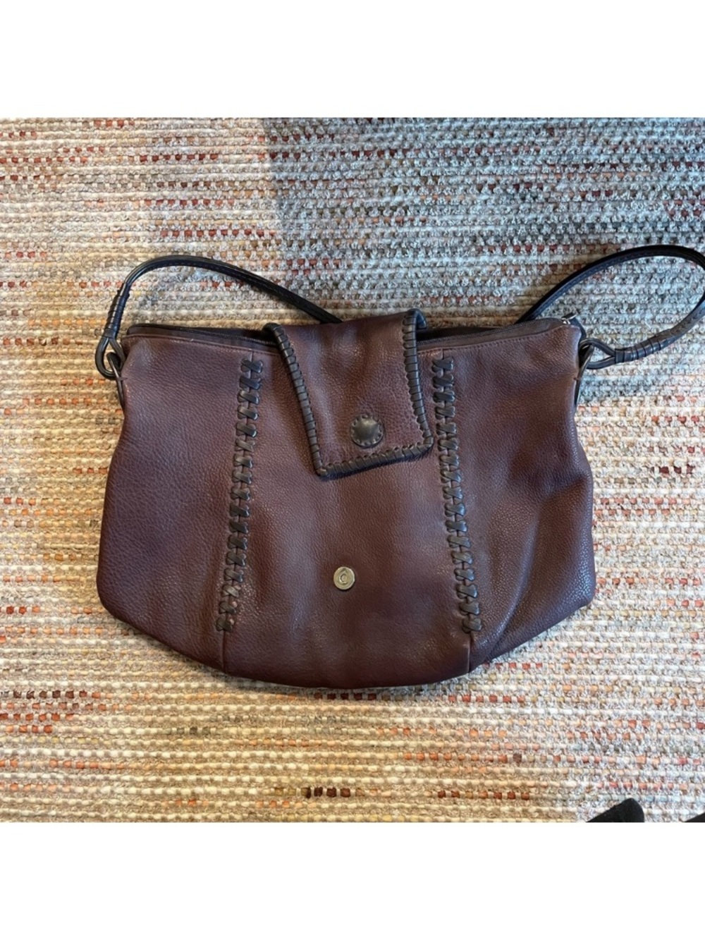 Enzo Angiolini Brown Canvas Tote with Cream Logo Patch